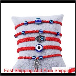 Handwoven armband Lucky Bracelet Kabbalah Red String Thread Hamsa armbanden Blue Turkse Evil Eye Charm Jewelry Fatima Friendship Ln3 TXKW2