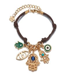 Pulsero tejido a mano Hilo de cuerda de la suerte Hamsa Blue Turkish Evil Eye Charm Joyería Fátima Amistad Braceletas Joyas de bricolaje ajustables5839916