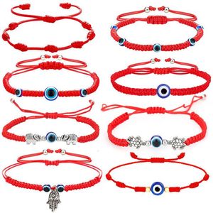 Bracelets porte-bonheur tissés à la main, chaîne rouge porte-bonheur bleu, pendentif mauvais œil turc, bijoux pour femmes, vente en gros