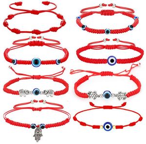 Pulseras de encanto tejido a mano Lucky Turkish Red String Blue Mal Evil Eye Pendent Bracelet Joyería para mujeres