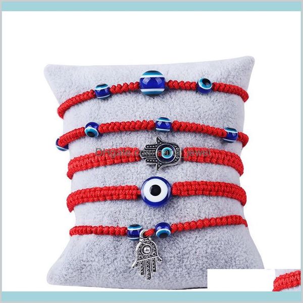 Bracelet porte-bonheur tissé à la main Kabbale fil rouge Hamsa Bracelets bleu turc mauvais œil charme bijoux Fatima amitié goutte livrer