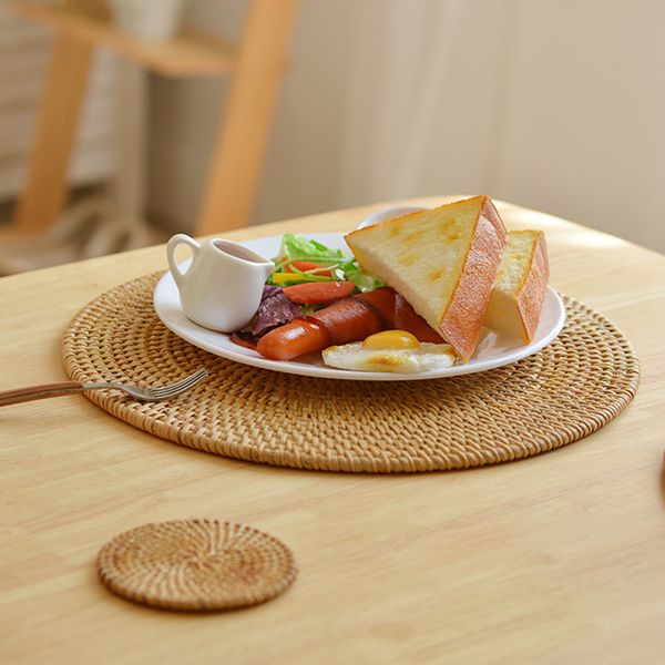 Tapis de dessous de verre en rotin tissé à la main, écologique, réutilisable, résistant à la chaleur, accessoires de cuisine