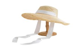 Chapeau de paille tissé à la main pour femme, chapeau de soleil à larges bords, pour la plage, à la mode, en dentelle, banderole, Sunsn, blanc 4820906