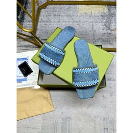 Handgeschreven identificatie Women sandalen geborduurde schoenen gestreepte decoratieve bovenste buitenschoenen denim stoffen slippers rubber zool maat 35-42