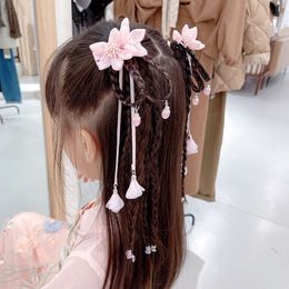 Hanfu – perruque à pince pour enfants, ornement de cheveux antiques pour petites filles, couvre-chef, ruban floral