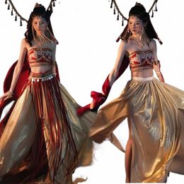 Hanfu Femme Dunhuang Apsara Danse Jupe ouverte Performance Costume Western Regi Girl Desert Shooting Photo n5yO #