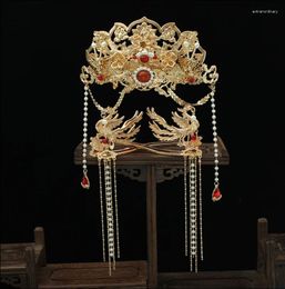 Hanfu – couronne de cheveux de phénix, ensemble complet d'épingles à cheveux avec pompon féerique, accessoires de Costume chinois ancien pour femmes