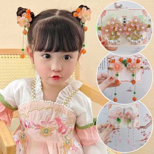 Hanfu Épingle à cheveux pour enfants - Épingle à cheveux avec pompon ancien - Sourcils - Chaîne en forme de cœur - Épingle à cheveux - Fleur - Accessoires de coiffure de style ancien pour filles