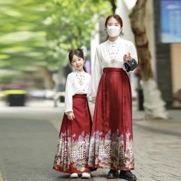 Hanfu paardengezichtrok in ouder-kindstijl voor meisjes, zomer- en herfstprints, antieke stijl, super onsterfelijke moeder en dochter