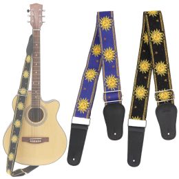 Hangle Durable Jacquard Weave Double tissu Guitare STRAP SUN FLORON MOTEUR GELINE CUIR ENSIR AVEC POUR POUR LA GUITARE ELECTRIQUE ACUSTIQUE BASS