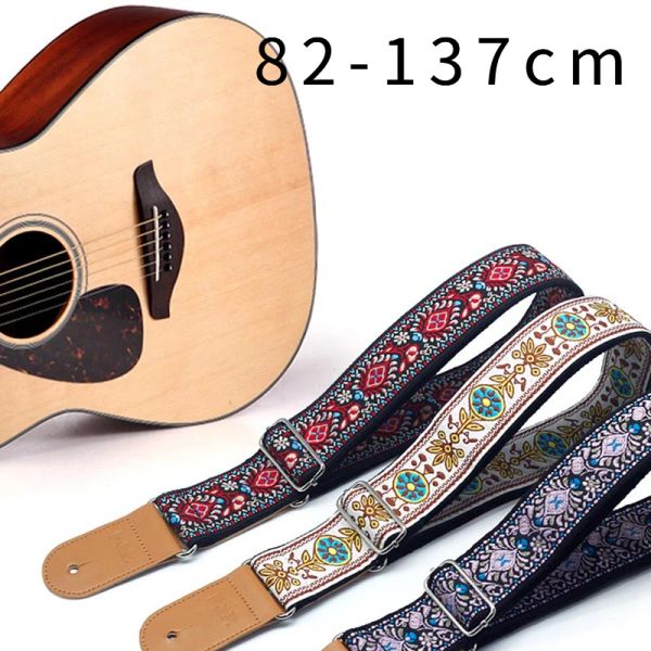 Broupe de guitare Hanger Broldure de courroie Jacquard Réglable avec extrémité en cuir pour basse acoustique électrique folk guitare instrument de musique