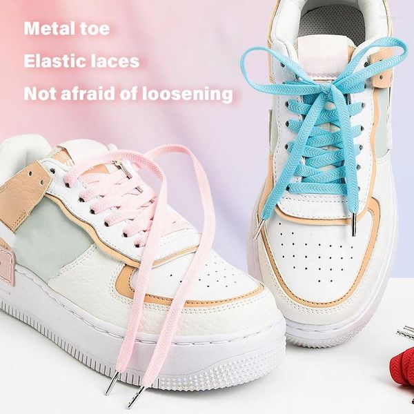 Perchas 1 par de cordones de elásticos zapatillas de metal de la cabeza plana de la cabeza de cordón para hombres zapatos deportivos para mujeres corriendo shoestres accesorios