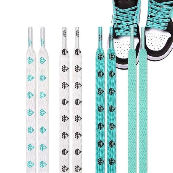 Cintres 1 paire Green Diamond Flat Shoelaces High-Top Toile Sneakers Laces Chaussures Femme Men Strings