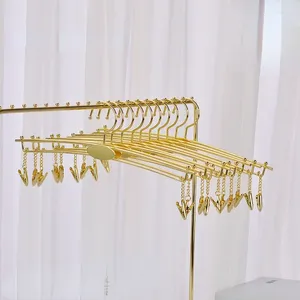 Cintres 10pcs Gold Metal non glissée Hanger Space Saving sous-vêtements Pinde à linge avec clips Affichage de la boutique de lingerie pour chaussettes de soutien-gorge