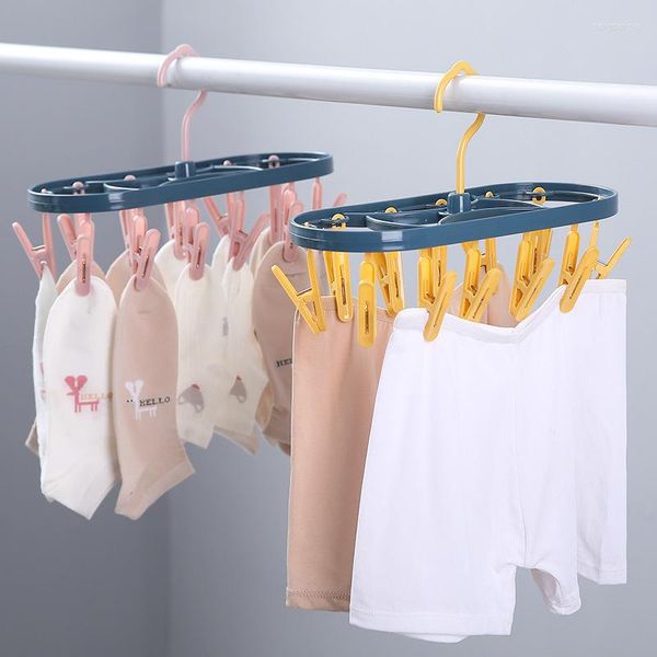 Cintres 12 Clips Pliant Sèche-Linge Cintre Enfants Adultes Coupe-Vent Chaussettes Sous-Vêtements Étendoir En Plastique