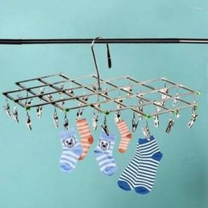 Cintres 16 Clips Pliable En Acier Inoxydable Sous-Vêtements Chaussette Sèche-linge Étagère À Tête Plate Cintre Airer Résistant À La Rouille Clip Fort