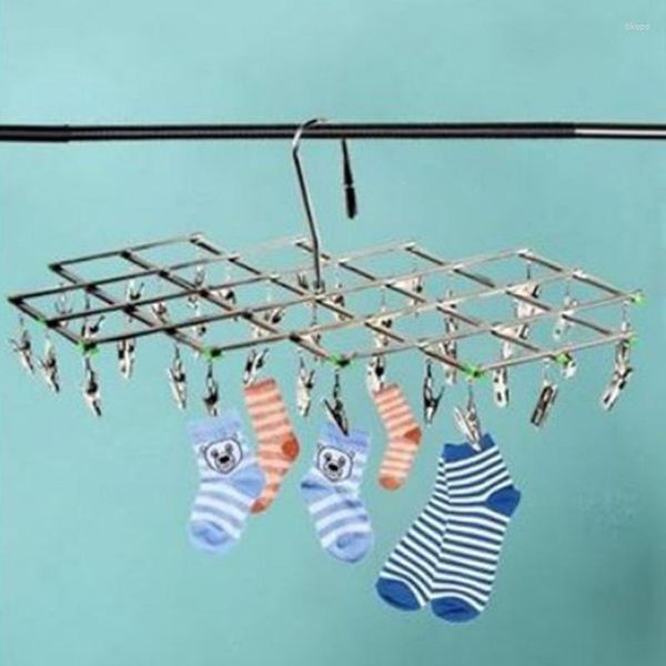 Cintres 16 Clips Pliable En Acier Inoxydable Sous-Vêtements Chaussette Sèche-linge Étagère À Tête Plate Cintre Airer Résistant À La Rouille Clip Fort