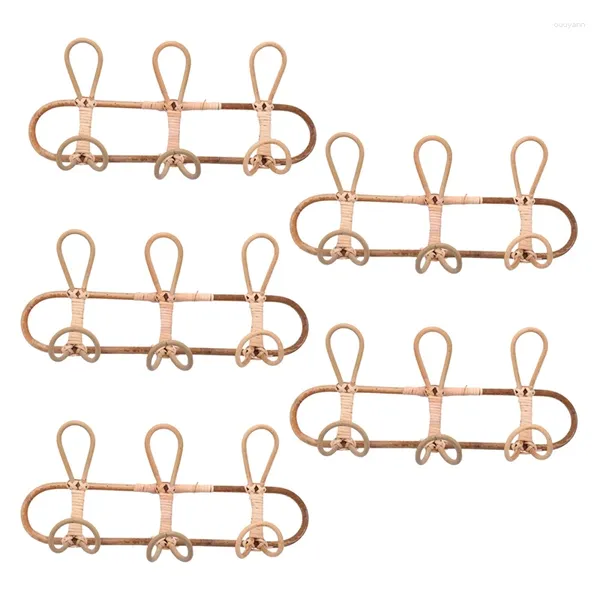 Cabides 5x rattan ganchos de parede crianças vestuário organizador rack roupas chapéu pendurado gancho cabide decoração do quarto