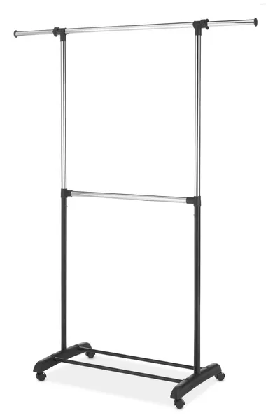 Cintres Porte-vêtements roulant réglable à 2 tiges en métal noir et chrome - 20,13 L X 36,25 W 73 H