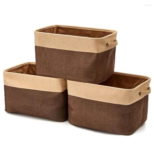 Cintres marron pliable, panier de rangement pliable en toile, bac à Cube en Tweed (3 pièces/lot)