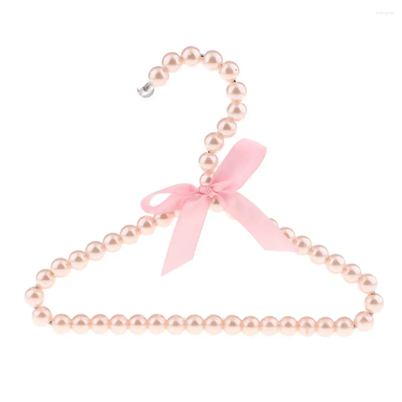 Hangers Children Kids Plastic Pearl Beaded Clothes With Ribbon Bowknot Pink Home Storage & Organization