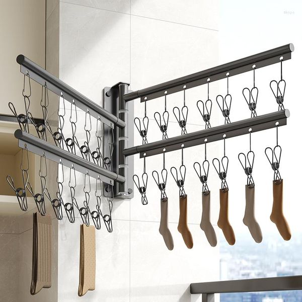 Cintres vêtements séchage cintre Flexible coupe-vent porte-vêtements support mural avec Clips Airer sous-vêtements porte-chaussettes FR3028