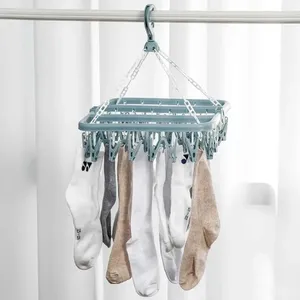 Hangers kleding drooghanger met 32 clips / 8 sokken ondergoed vouwen wasruimte hangende rek