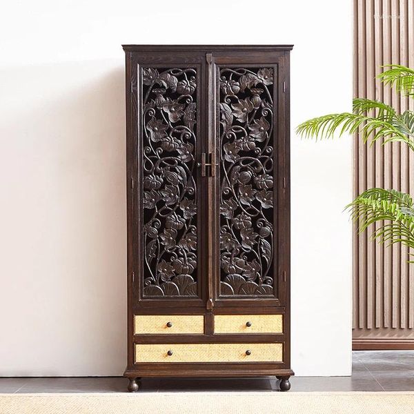 Cintres personnalisés en bois massif rotin sculpté pour petit appartement, garde-robe de Style thaïlandais, chambre à coucher, vêtements suspendus, meubles de rangement sur rail