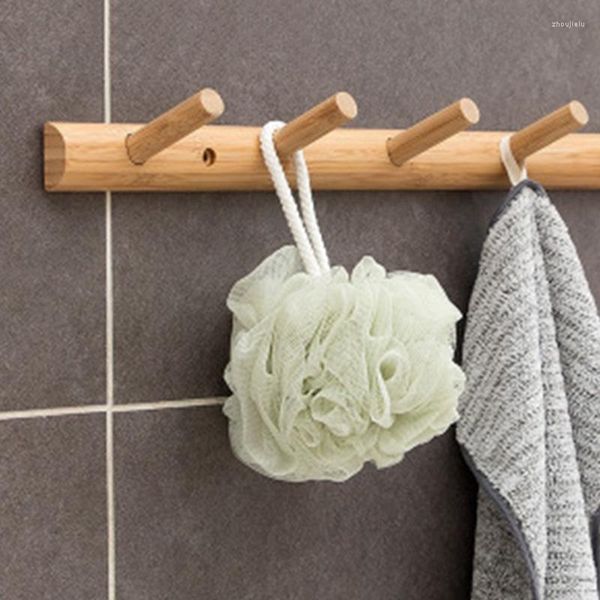 Cintres Hook à double usage Bamboo Coat Rack Contrat de support simple Sac suspendu 6 crochets