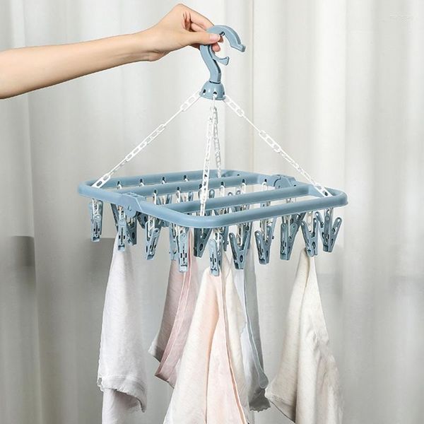 Cintres Pliant Sèche-Linge Cintre 32 Clips Multifonctionnel En Plastique Séchoir Pour La Maison Chambre Balcon Placard Corde À Linge Chaussettes