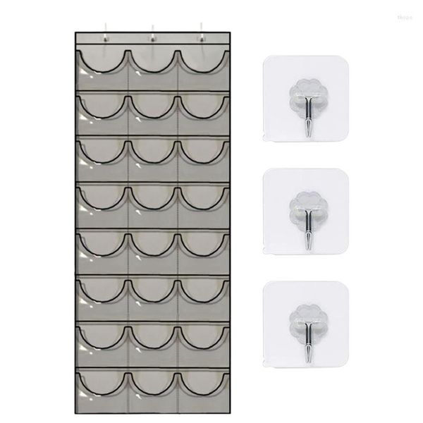 Cintres Chapeau Organisateur De Stockage Poches Claires Protéger Rack Porte Porte Suspendue Gris Oxford Tissu PVC