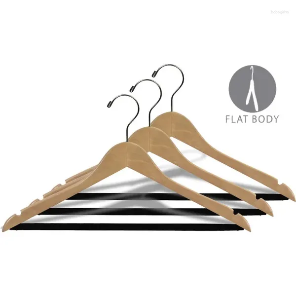 Hangers INTERNATIONAL HANGER Costume en bois naturel avec barre antidérapante pour hauts robes ou pantalons, paquet de 25