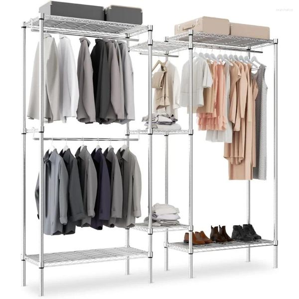 Kleiderbügel MoNiBloom Protable Closet Rack Racks zum Aufhängen von Kleidung 73-Zoll-Garderobe mit 4 Stangen