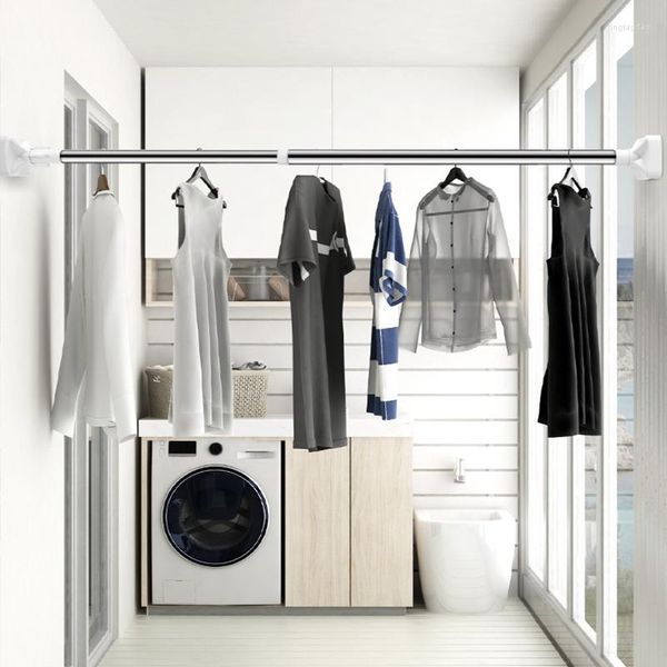 Cintres multifonctions extensibles pour vêtements, poteaux de rideau de douche réglables en acier inoxydable, tige de Support Simple, accessoires