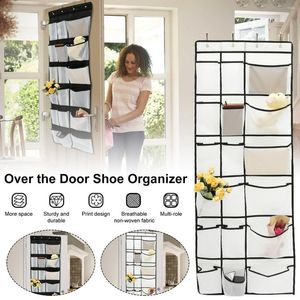 Cintres sur porte organisateur de chaussures avec 18 poches et 4 crochets support suspendu en maille respirante robuste derrière le stockage de chaussures