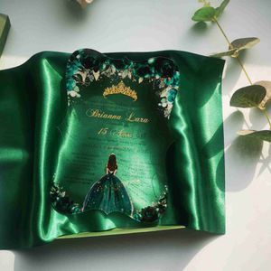 Perchas Estantes 0.5 mm Tarjetas de invitación de flor verde negruzco Oro Corte de princesa Plexiglás Decoración de boda Invitaciones de compromiso de niña roja x0710