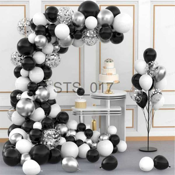 Perchas Bastidores 106 piezas Plata Negro Blanco Globos Guirnalda Arco Kit Fiesta de cumpleaños Decoraciones Niños adultos 1 2 5 10 15 25 30 35 40 50 60 Años x0710