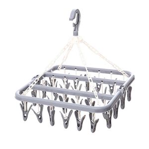 Hangers Racks 32 Clip Multifunctioneel vouwdrogingsrek ondergoed Sock Hanger Winddichte kleding Opbergrek Grijs 230316