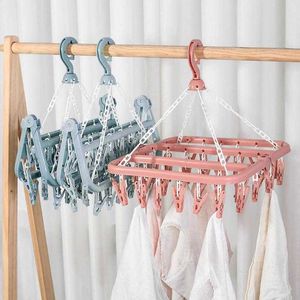 Hangers Racks 32 Clips Pliant Sèche-Linge Cintre Enfants Adultes Vêtements Sèche-Chaussettes Coupe-Vent Chaussettes Sous-Vêtements Etendoir Clothes Hangers