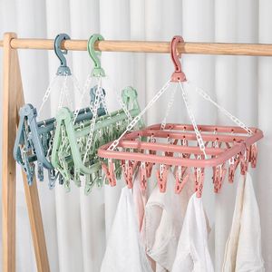 Hangers -rekken 32 clips vouwen droogrek kledingdroger hanger kinderen volwassenen kledingdroger sokken ondergoed plastic kleding hangers 230518