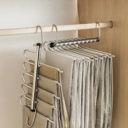 Cabides Racks 5 9 Camadas de Aço Inoxidável Calças Organizador de Rack de Roupas para Economia de Espaço para Jeans Cachecol Ajustável Antiderrapante Armário Pendurado 231212