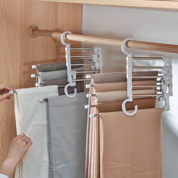 Hangers Racks 5 en 1 porte-pantalon magique en acier inoxydable pliant pantalon cravate cintre étagères chambre placard organisateur garde-robe stockage 231202