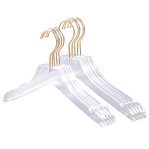 Hangers -rekken 5 pc's heldere acryl kledinghanger met gouden haak transparante shirts -jurkhanger met inkepingen voor dame kinderen 230316