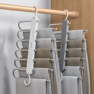 Hangers Racks 6 en 1 porte-pantalon magique cintres en acier inoxydable pantalons pliants supports cravate cintre étagère chambre placard organisateur garde-robe stockage 230316