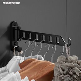 Cintres Racks Noir Etendoir Pliant Fixé Au Mur Télescopique Vêtements Intérieur Et Extérieur Simple Cintre Crochet Corde À Linge 230807