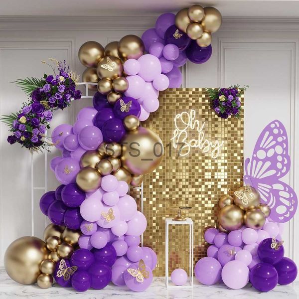 Cintres Racks Papillon Ballons Garland Arch Kit Maca Rose Violet Ballons Filles Fête D'anniversaire Décoration Baby Shower Fête De Mariage Fournitures x0710