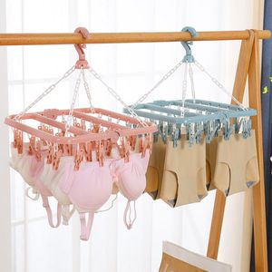 Cintres Racks Sèche-linge Cintre Enfants Adultes 32 Clips Sèche-Linge Coupe-Vent Chaussettes Sous-Vêtements En Plastique Pliant Séchoir Organisateur 230316