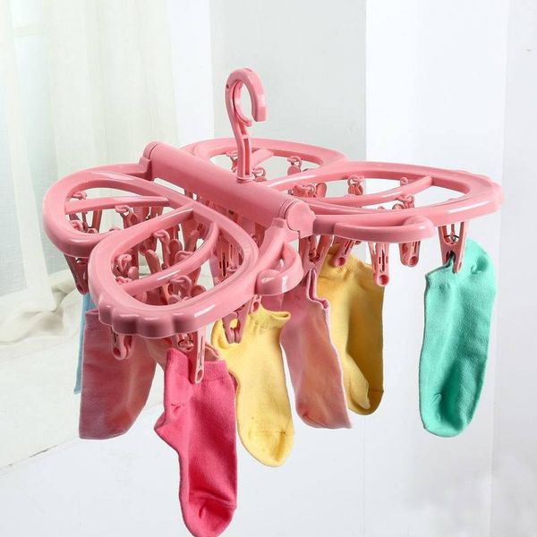 Cintres Racks Cintre Pliable Pour Ménage En Plastique Multi-Clip Chaussettes Sous-Vêtements Crochet Rack Balcon Extérieur