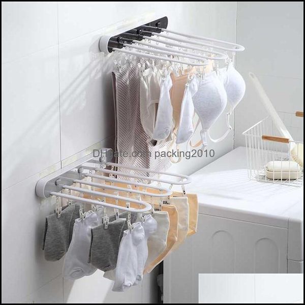 Cintres Racks Vêtements Housekee Organisation Maison Jardin Ménage Séchage Chaussettes Mti-Clips Punch- Accrocher Au Mur Se Pliant Par Salle De Bains R