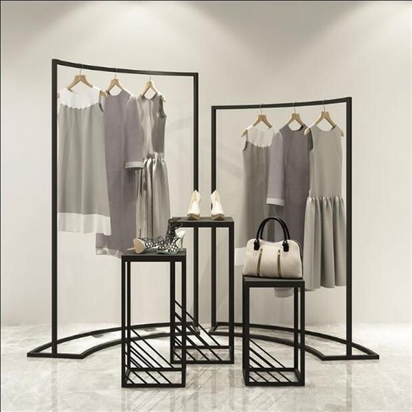 Hangers Racks Clothing Store Display Rack in the Island Cabinet Femme's Shop Horizontal Bar Iron Art216E